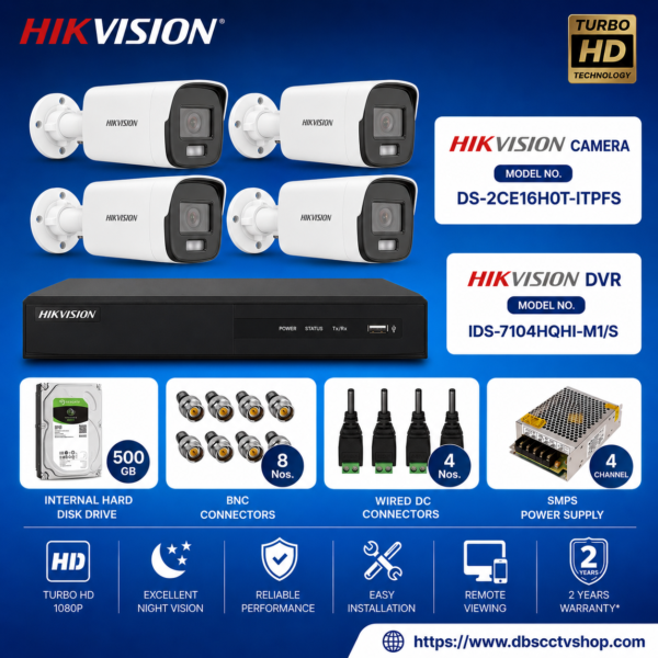Hikvision 4 Channel 5MP CCTV Camera Package with DVR 500GB HDD and Accessories