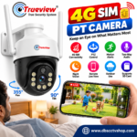 Trueview T18120SF 4G SIM BASED CCTV camera with smartphone showing child playing with dog in garden
