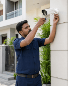 man fixing camera